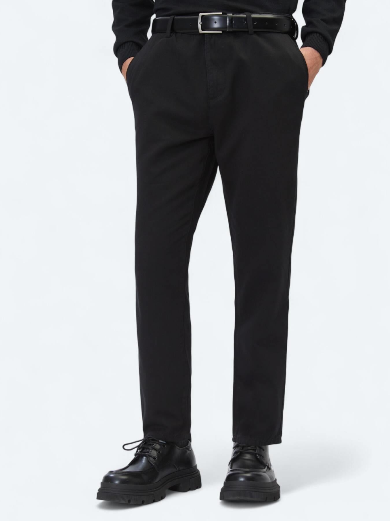 Siyah Dokuma Relaxed Fit Casual Pamuk Karışımlı Pantolon
