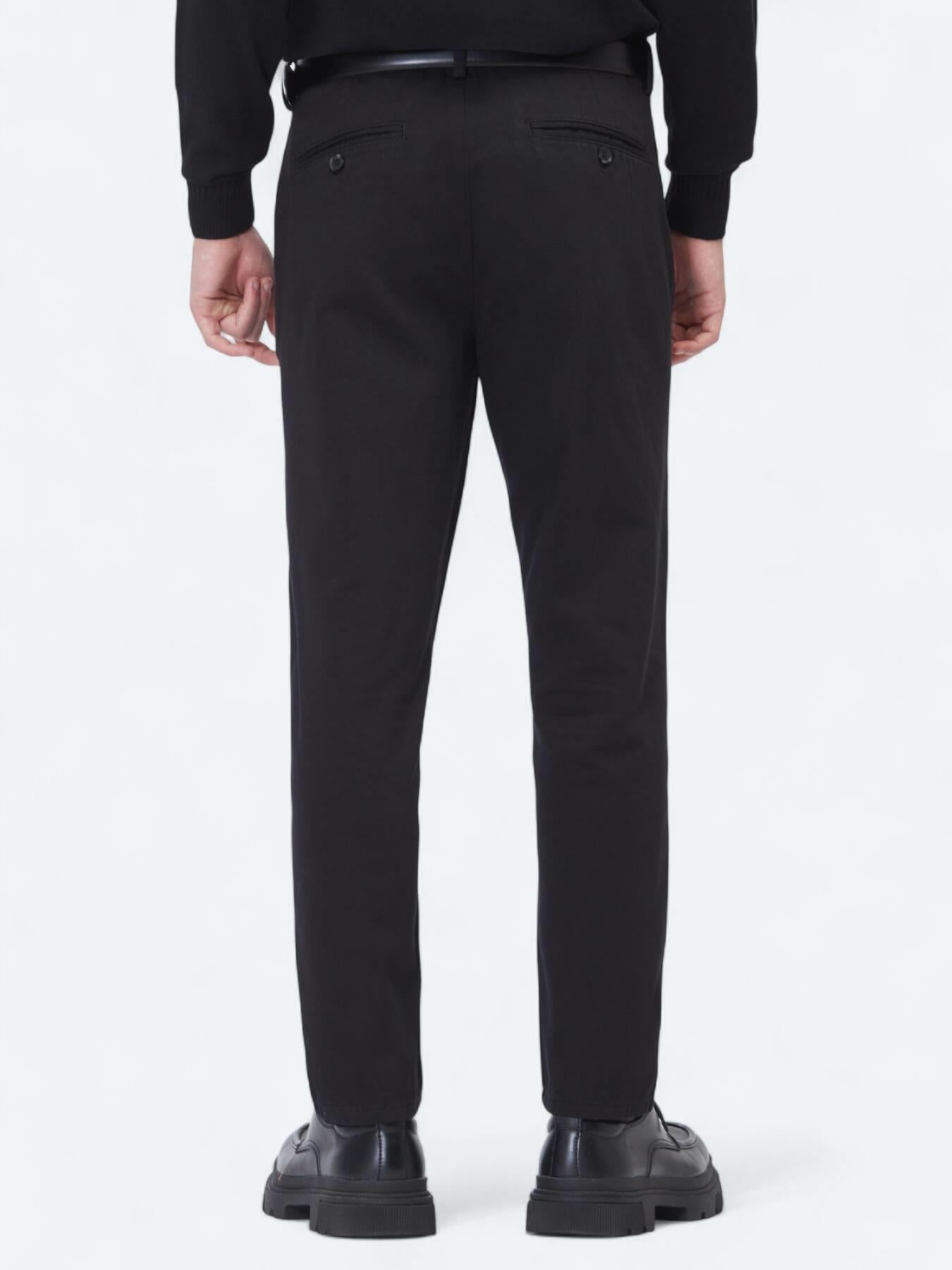 Siyah Dokuma Relaxed Fit Casual Pamuk Karışımlı Pantolon