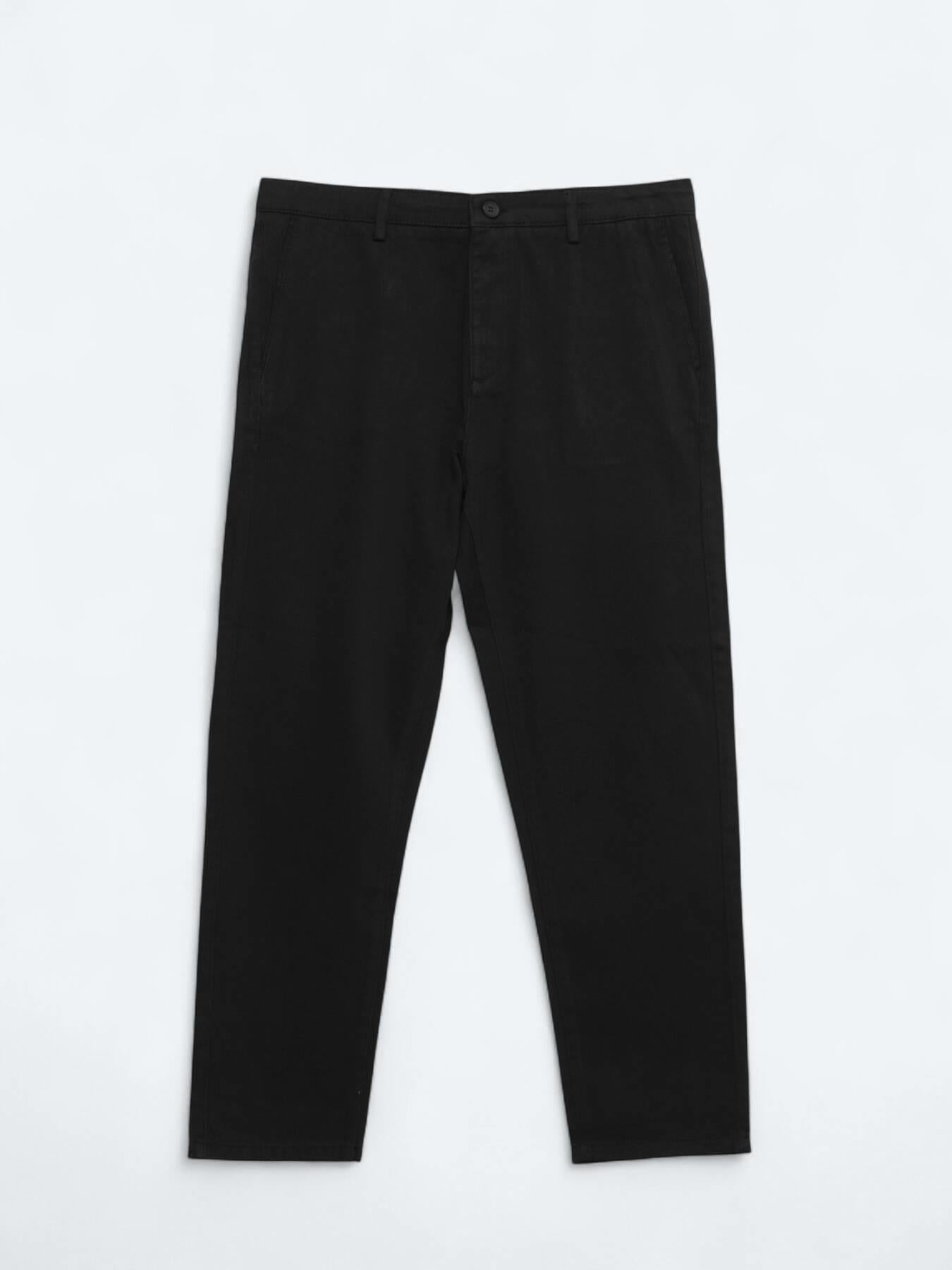 Siyah Dokuma Relaxed Fit Casual Pamuk Karışımlı Pantolon