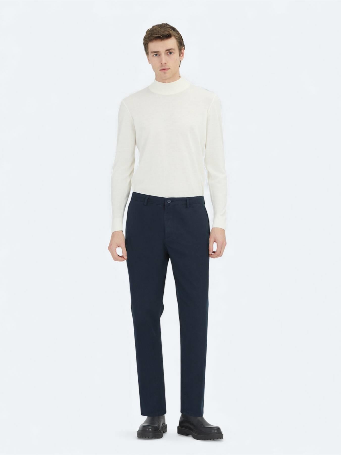 Lacivert Dokuma Relaxed Fit Casual Pamuk Karışımlı Pantolon