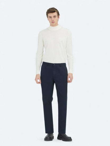 Lacivert Dokuma Relaxed Fit Casual Pamuk Karışımlı Pantolon