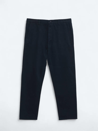 Lacivert Dokuma Relaxed Fit Casual Pamuk Karışımlı Pantolon