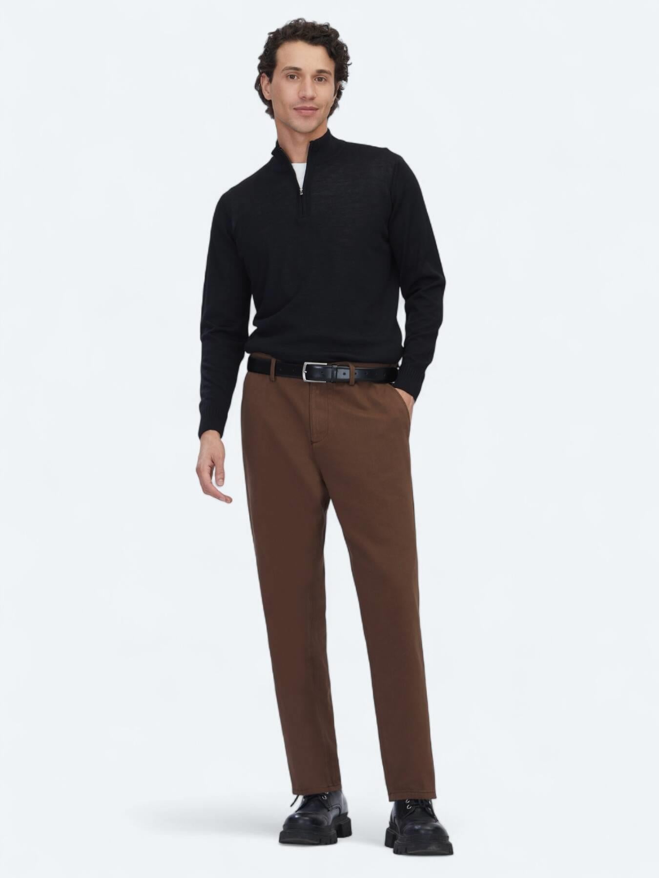 Kahverengi Dokuma Relaxed Fit Casual Pamuk Karışımlı Pantolon