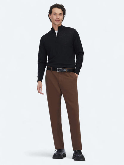 Kahverengi Dokuma Relaxed Fit Casual Pamuk Karışımlı Pantolon