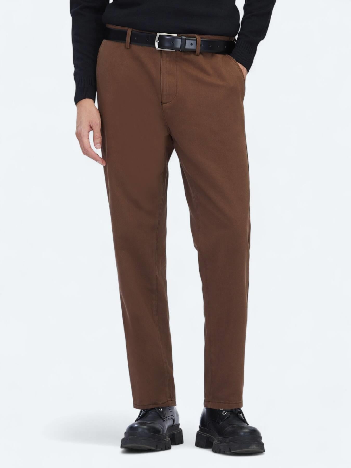 Kahverengi Dokuma Relaxed Fit Casual Pamuk Karışımlı Pantolon