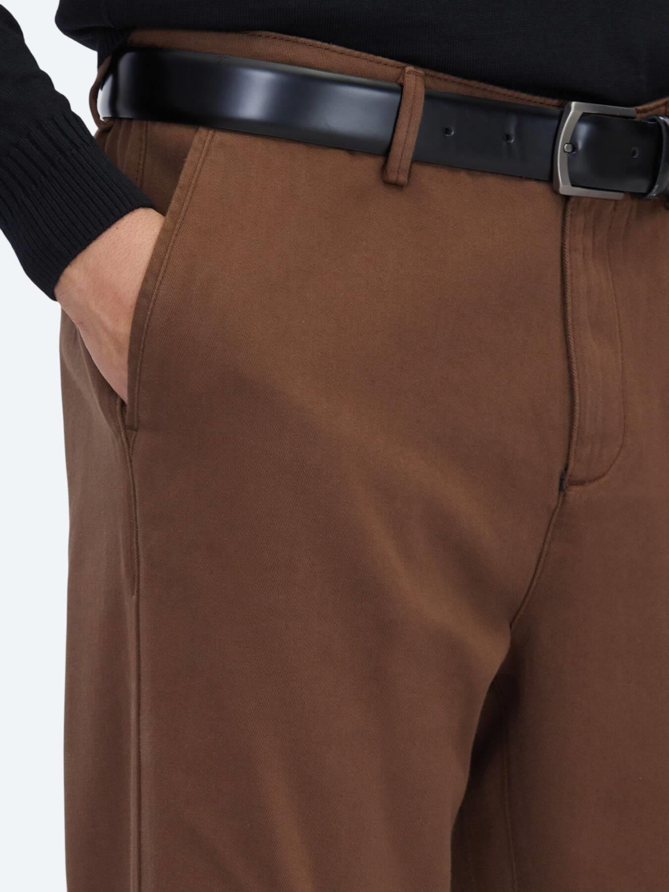 Kahverengi Dokuma Relaxed Fit Casual Pamuk Karışımlı Pantolon