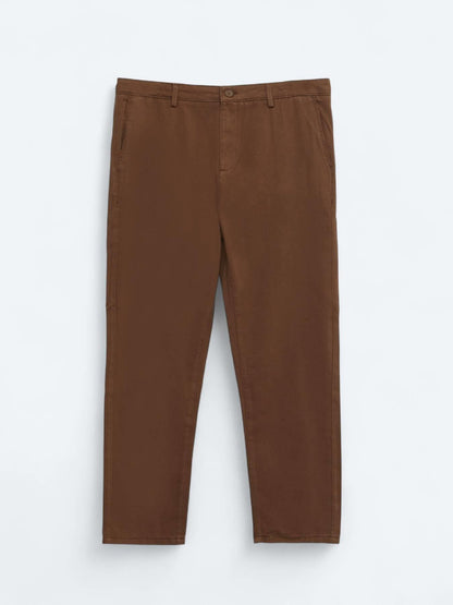 Kahverengi Dokuma Relaxed Fit Casual Pamuk Karışımlı Pantolon