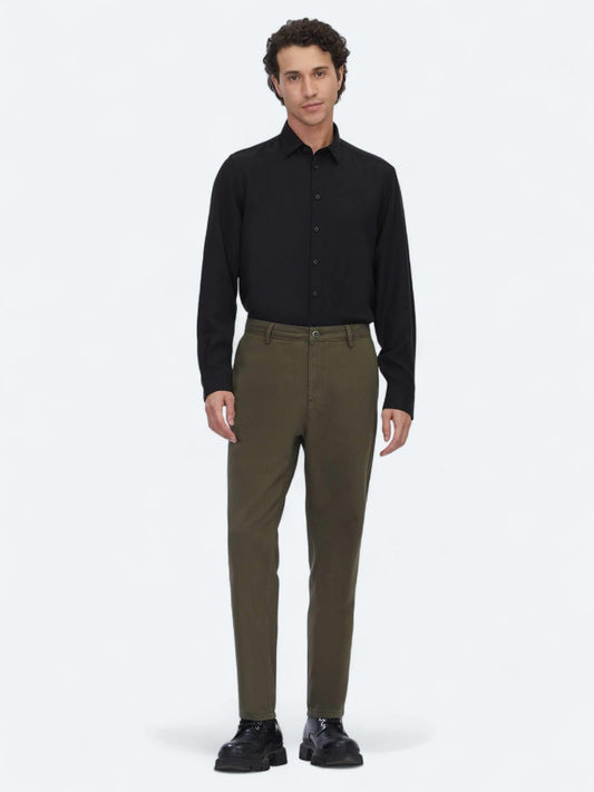 Haki Dokuma Relaxed Fit Casual Pamuk Karışımlı Pantolon
