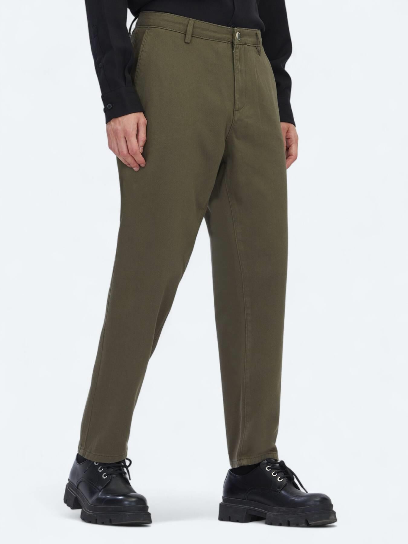 Haki Dokuma Relaxed Fit Casual Pamuk Karışımlı Pantolon