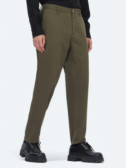 Haki Dokuma Relaxed Fit Casual Pamuk Karışımlı Pantolon