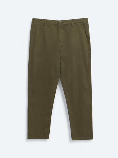 Haki Dokuma Relaxed Fit Casual Pamuk Karışımlı Pantolon