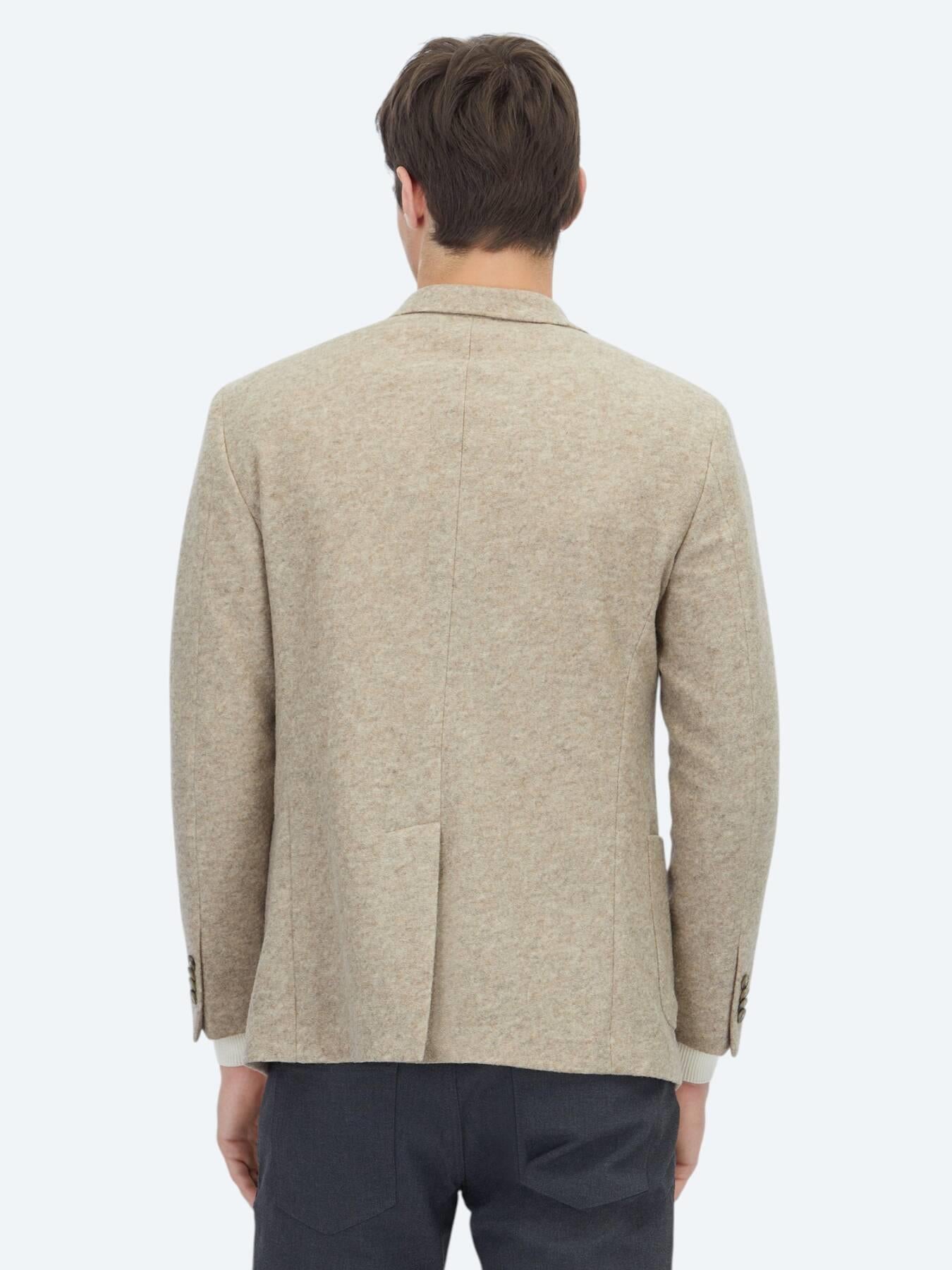 Bej Desenli Modern Fit Yün Karışımlı Örme Ceket
