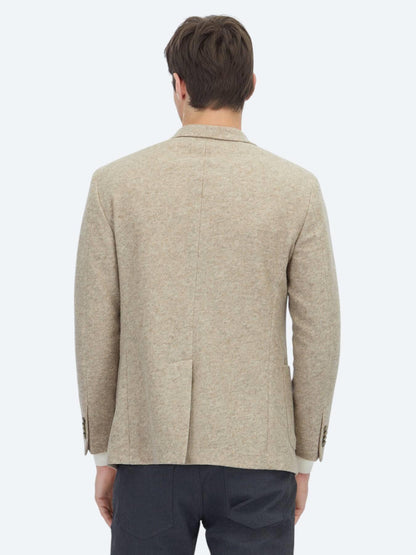 Bej Desenli Modern Fit Yün Karışımlı Örme Ceket