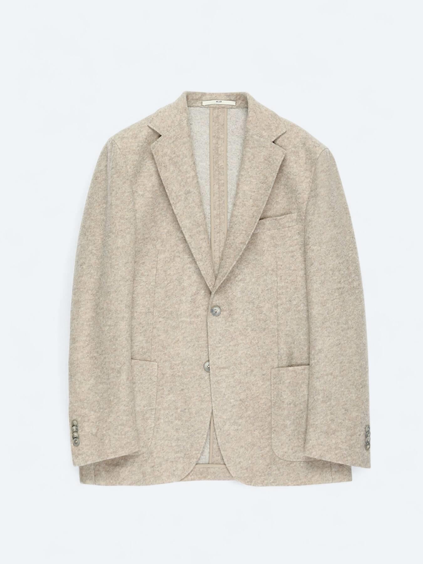 Bej Desenli Modern Fit Yün Karışımlı Örme Ceket