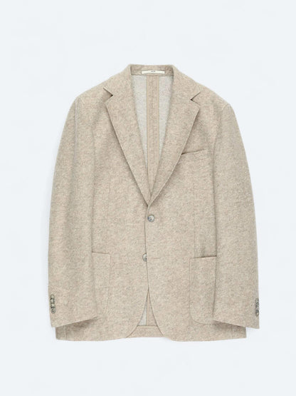Bej Desenli Modern Fit Yün Karışımlı Örme Ceket