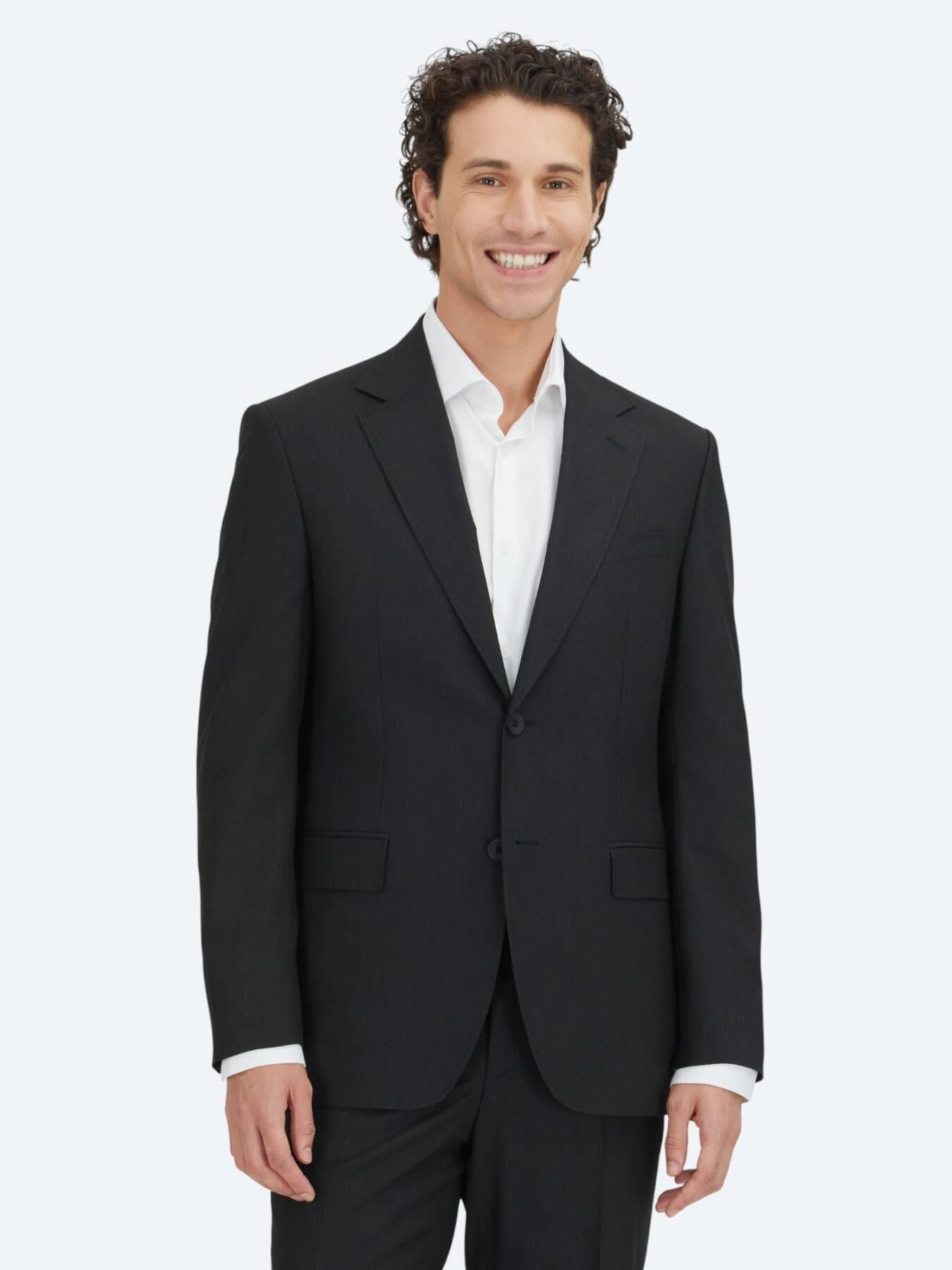 Siyah Çizgili Modern Fit Takım Elbise