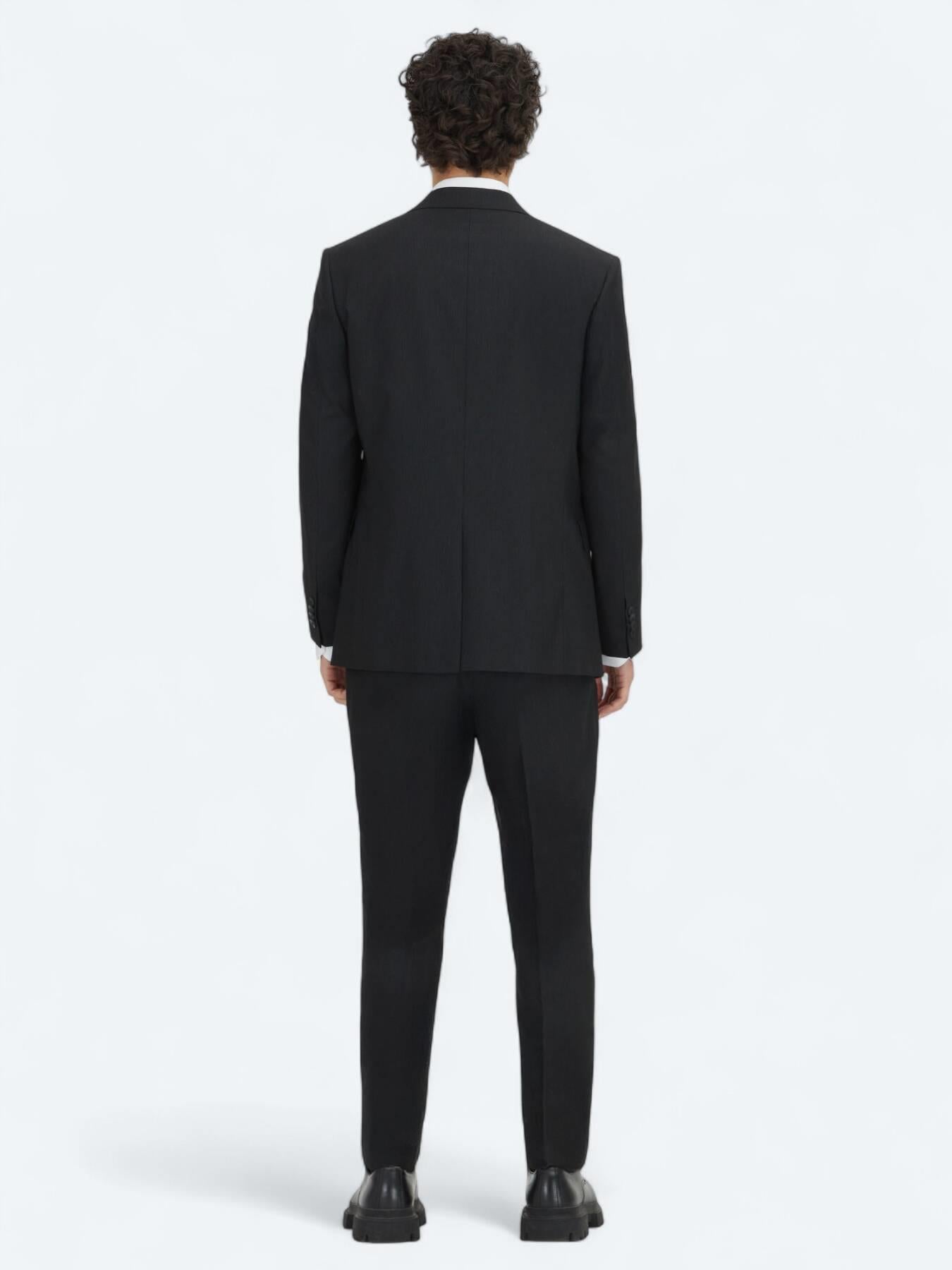 Siyah Çizgili Modern Fit Takım Elbise