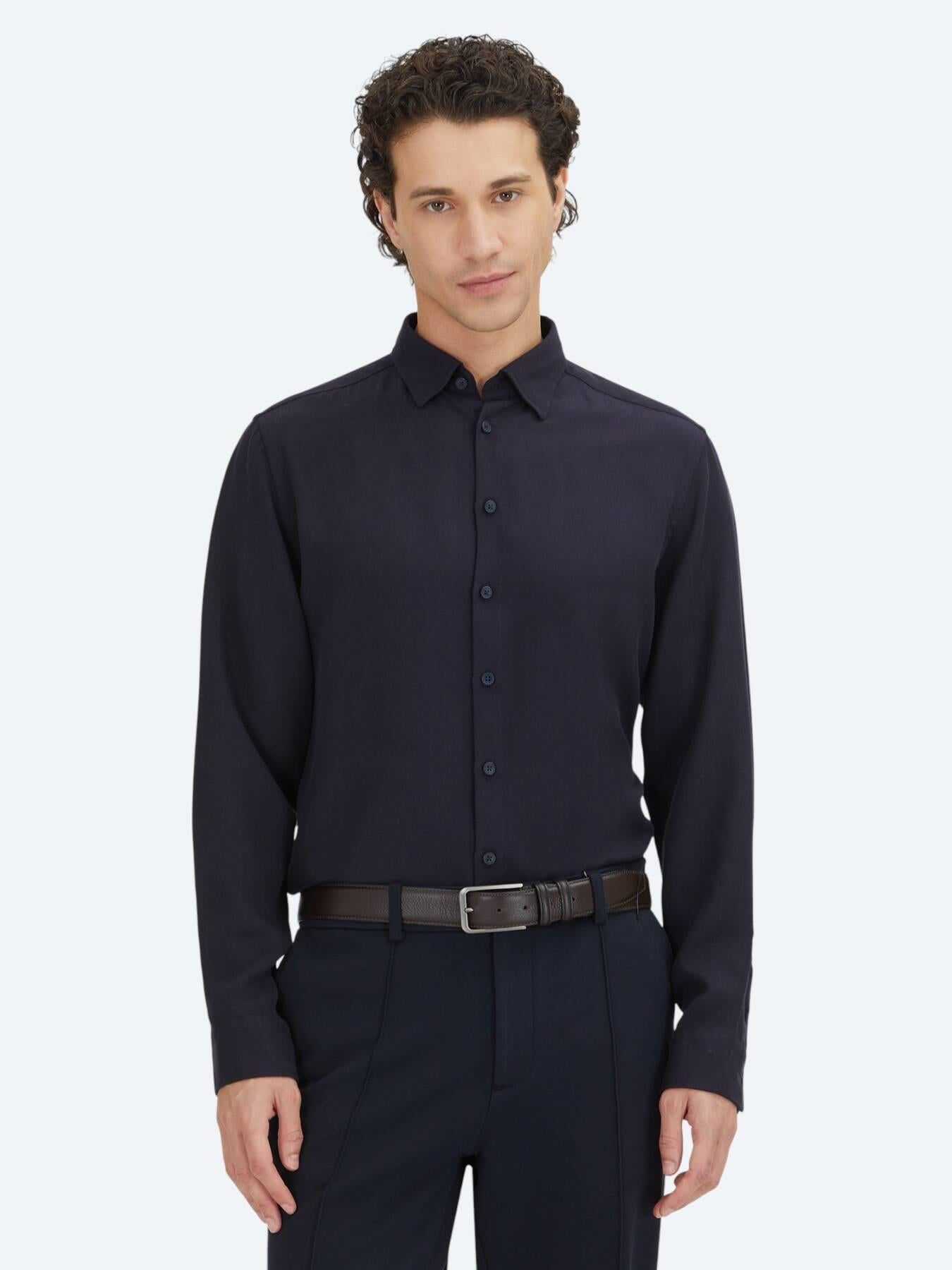 Lacivert Regular Fit Uzun Dokuma Casual Gömlek