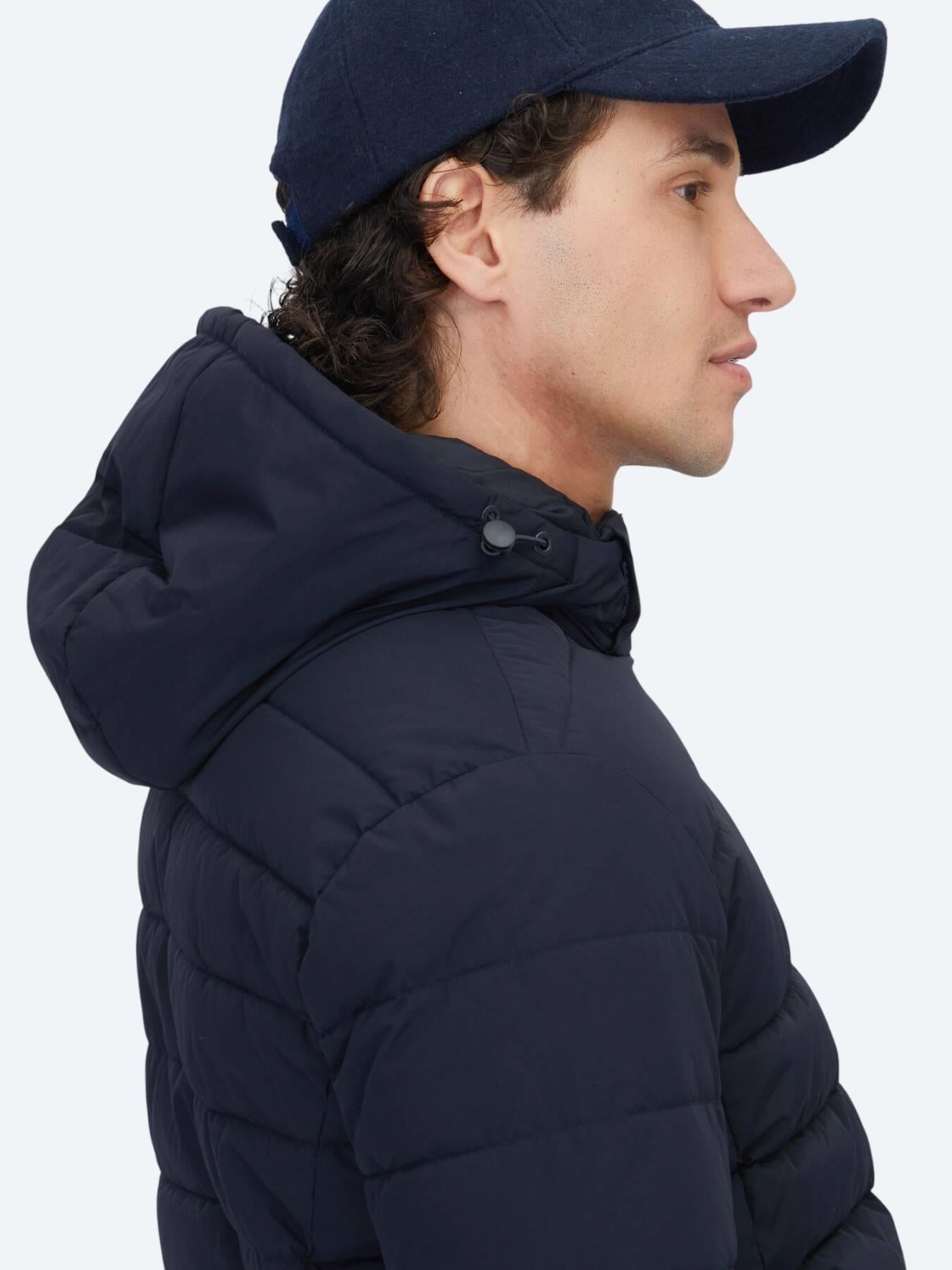 Lacivert Regular Fit Kapüşonlu Casual Dokuma Mont