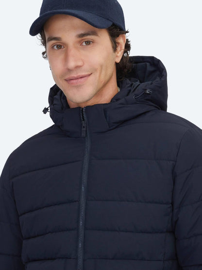 Lacivert Regular Fit Kapüşonlu Casual Dokuma Mont