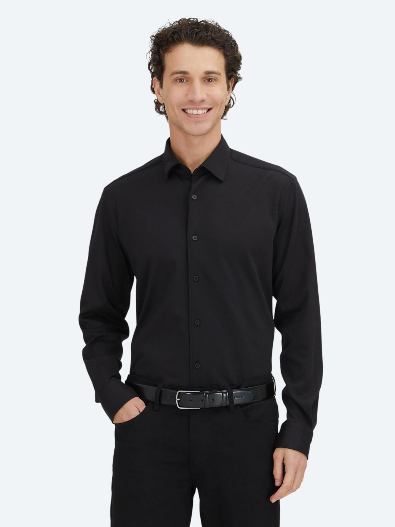 Siyah Düz Regular Fit Uzun Dokuma Casual %100 Pamuk Gömlek