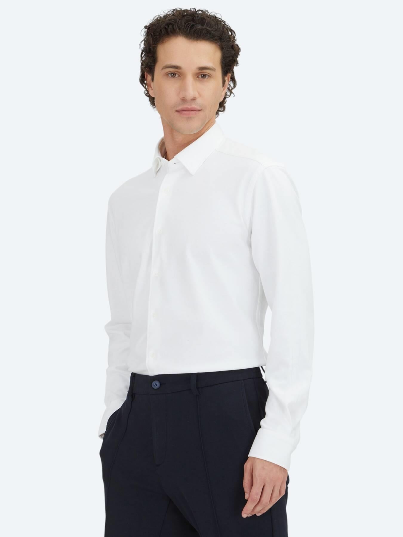 Beyaz Düz Regular Fit Uzun Dokuma Casual %100 Pamuk Gömlek