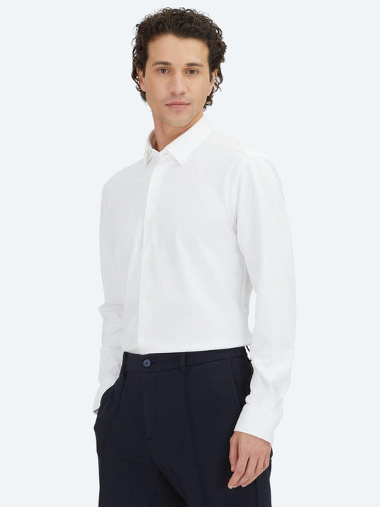 Beyaz Düz Regular Fit Uzun Dokuma Casual %100 Pamuk Gömlek