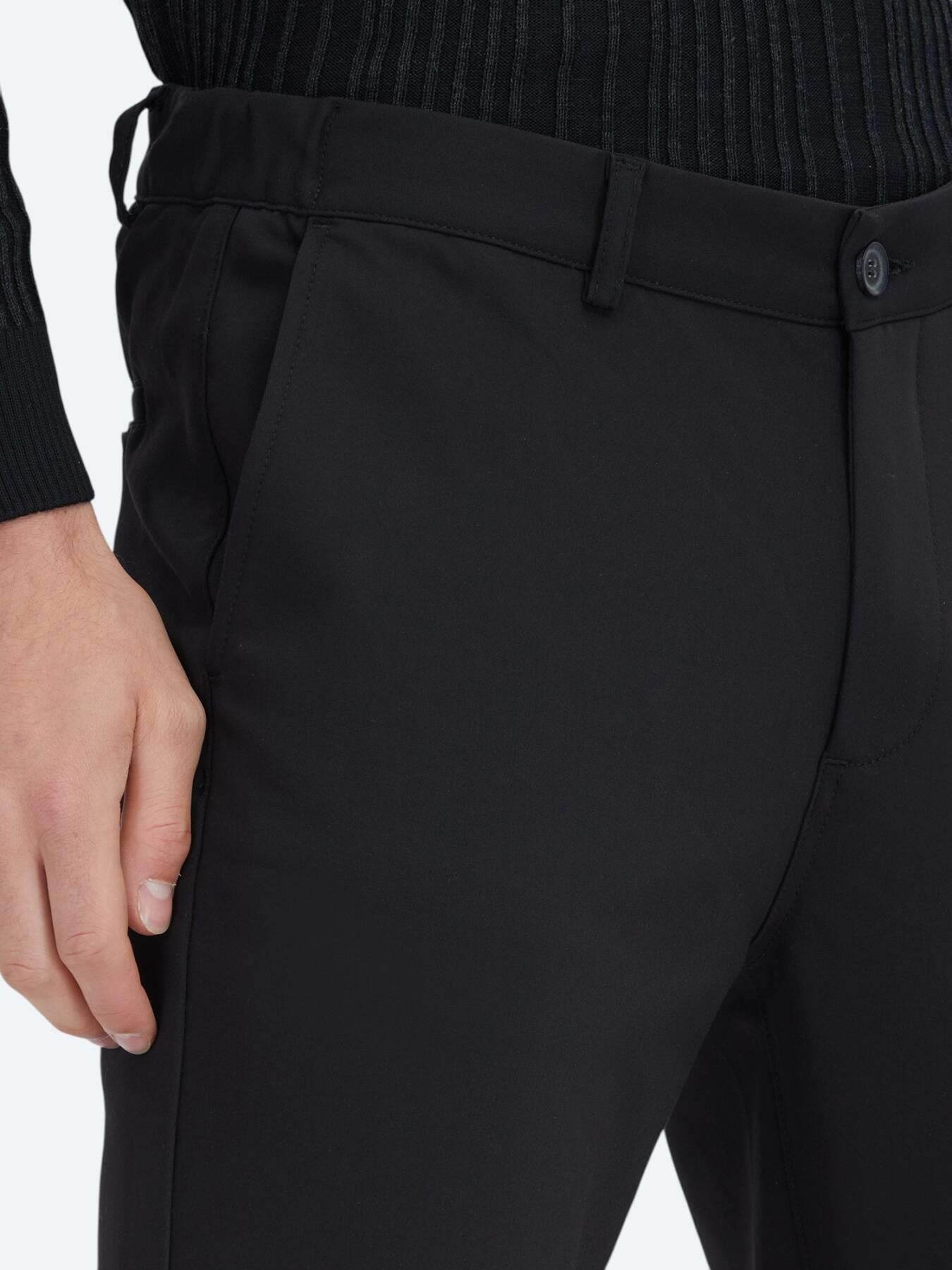 Siyah Teknik Casual Pamuk Karışımlı Pantolon