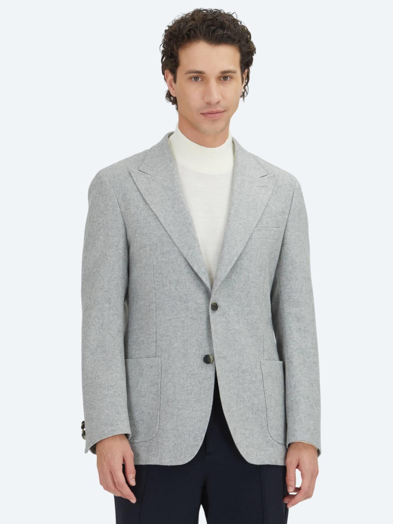 Gri Desenli Modern Fit Yün Karışımlı Ceket