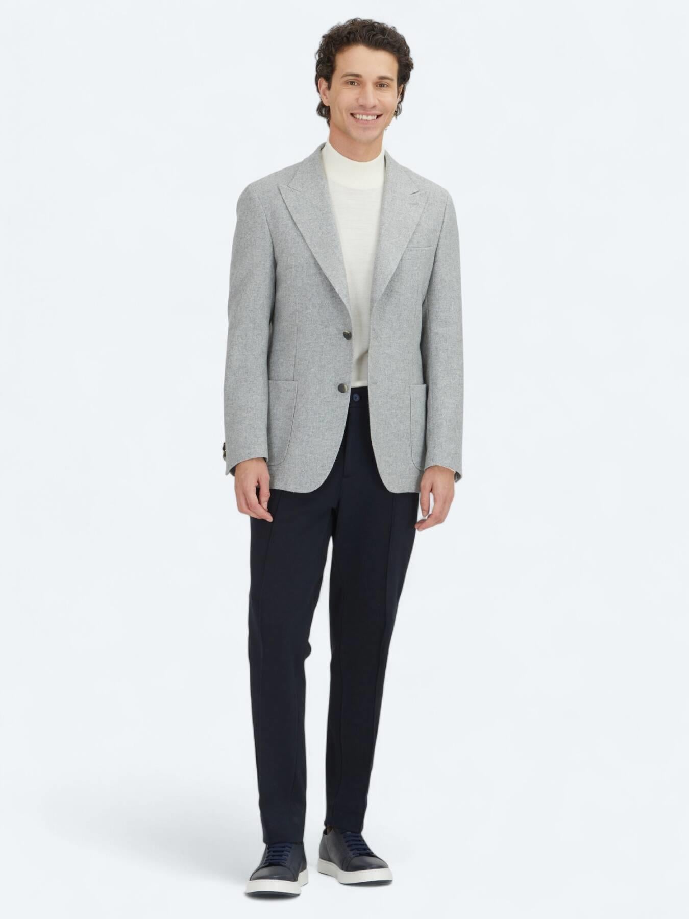 Gri Desenli Modern Fit Yün Karışımlı Ceket