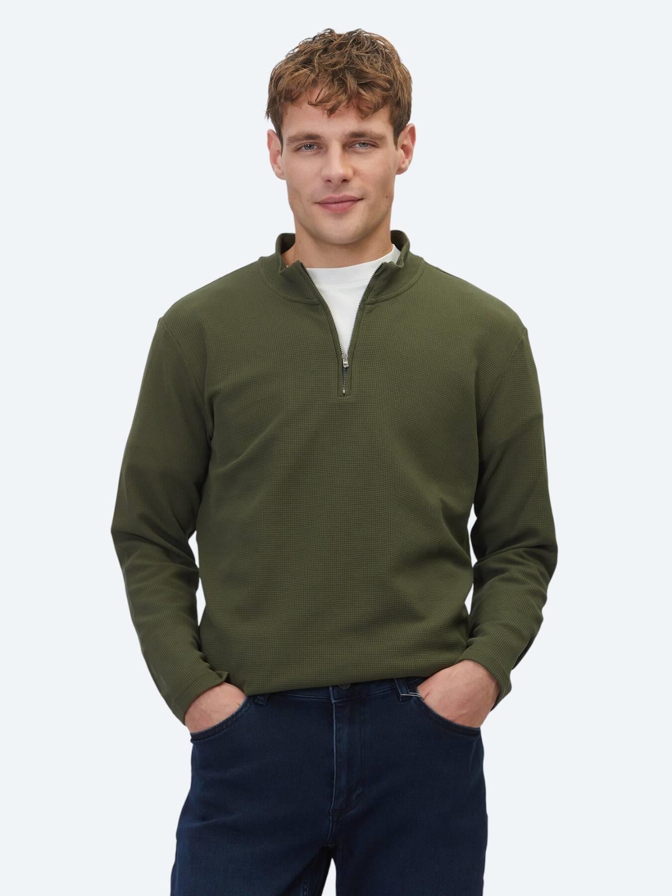 Haki Fitilli Bisiklet Yaka T-shirt