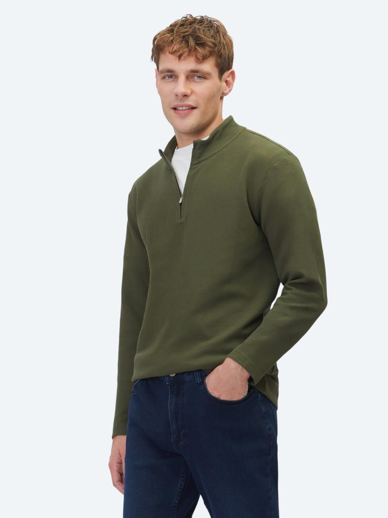 Haki Fitilli Bisiklet Yaka T-shirt