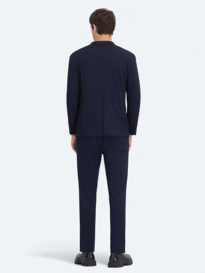 Lacivert Çizgili Modern Fit Örme Takım Elbise