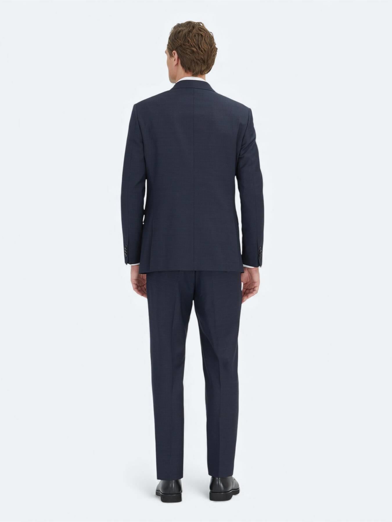 Lacivert Çizgili Modern Fit Yün Karışımlı Takım Elbise