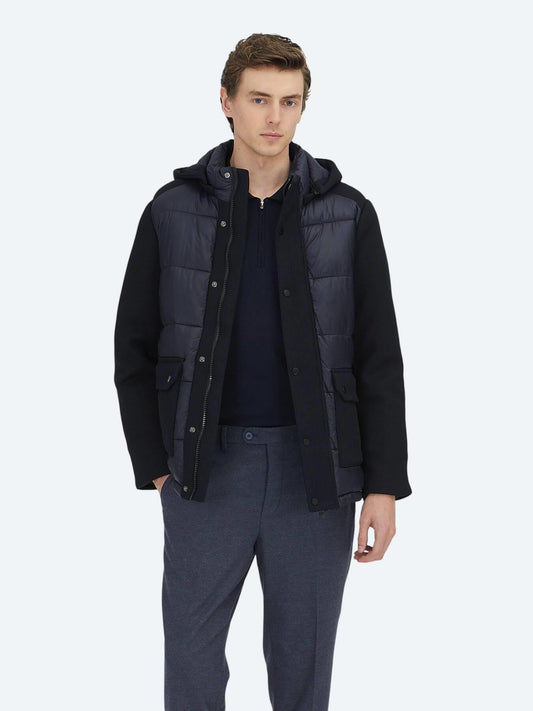 Lacivert Regular Fit Kapüşonlu Casual Dokuma Mont