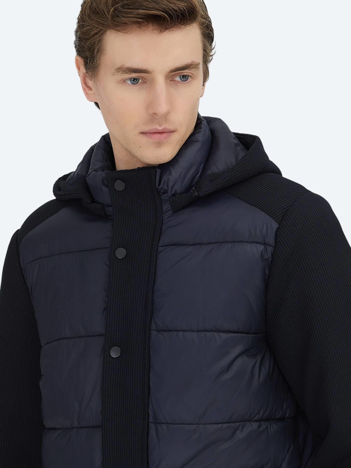 Lacivert Regular Fit Kapüşonlu Casual Dokuma Mont