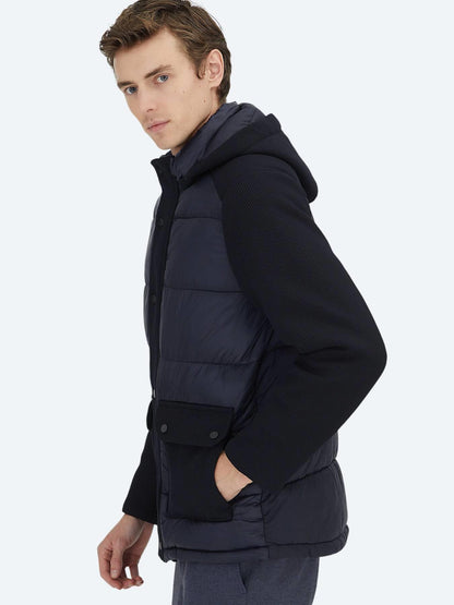 Lacivert Regular Fit Kapüşonlu Casual Dokuma Mont