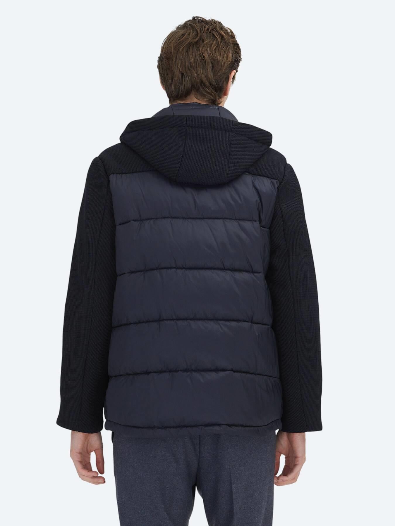 Lacivert Regular Fit Kapüşonlu Casual Dokuma Mont