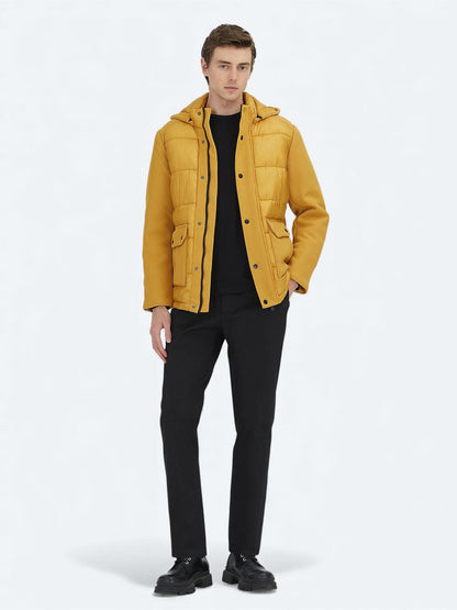 Sarı Regular Fit Kapüşonlu Casual Dokuma Mont