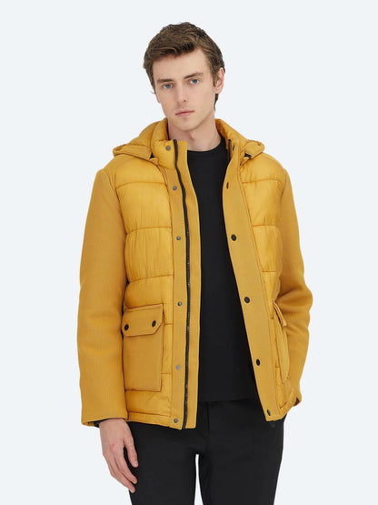 Sarı Regular Fit Kapüşonlu Casual Dokuma Mont