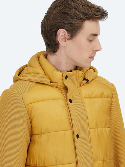 Sarı Regular Fit Kapüşonlu Casual Dokuma Mont