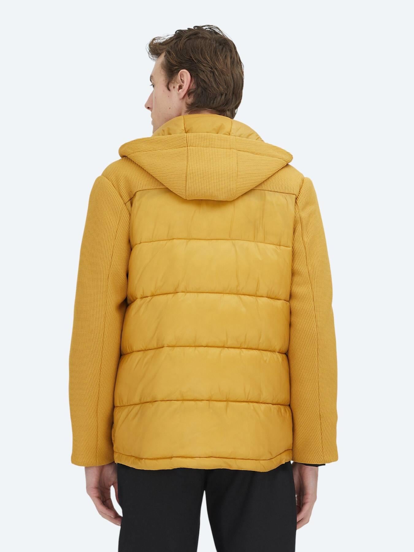 Sarı Regular Fit Kapüşonlu Casual Dokuma Mont