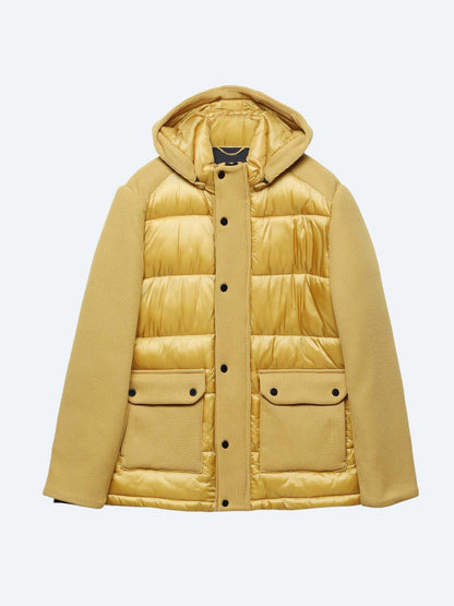 Sarı Regular Fit Kapüşonlu Casual Dokuma Mont