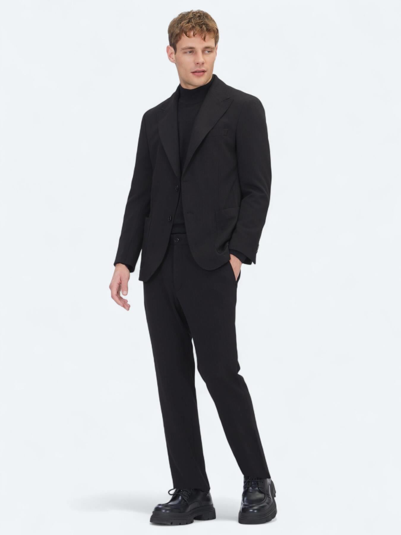 Siyah Çizgili Modern Fit Örme Takım Elbise