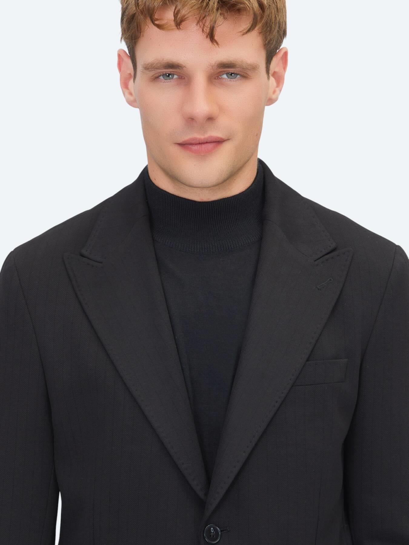 Siyah Çizgili Modern Fit Örme Takım Elbise