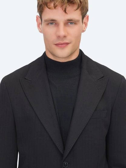Siyah Çizgili Modern Fit Örme Takım Elbise