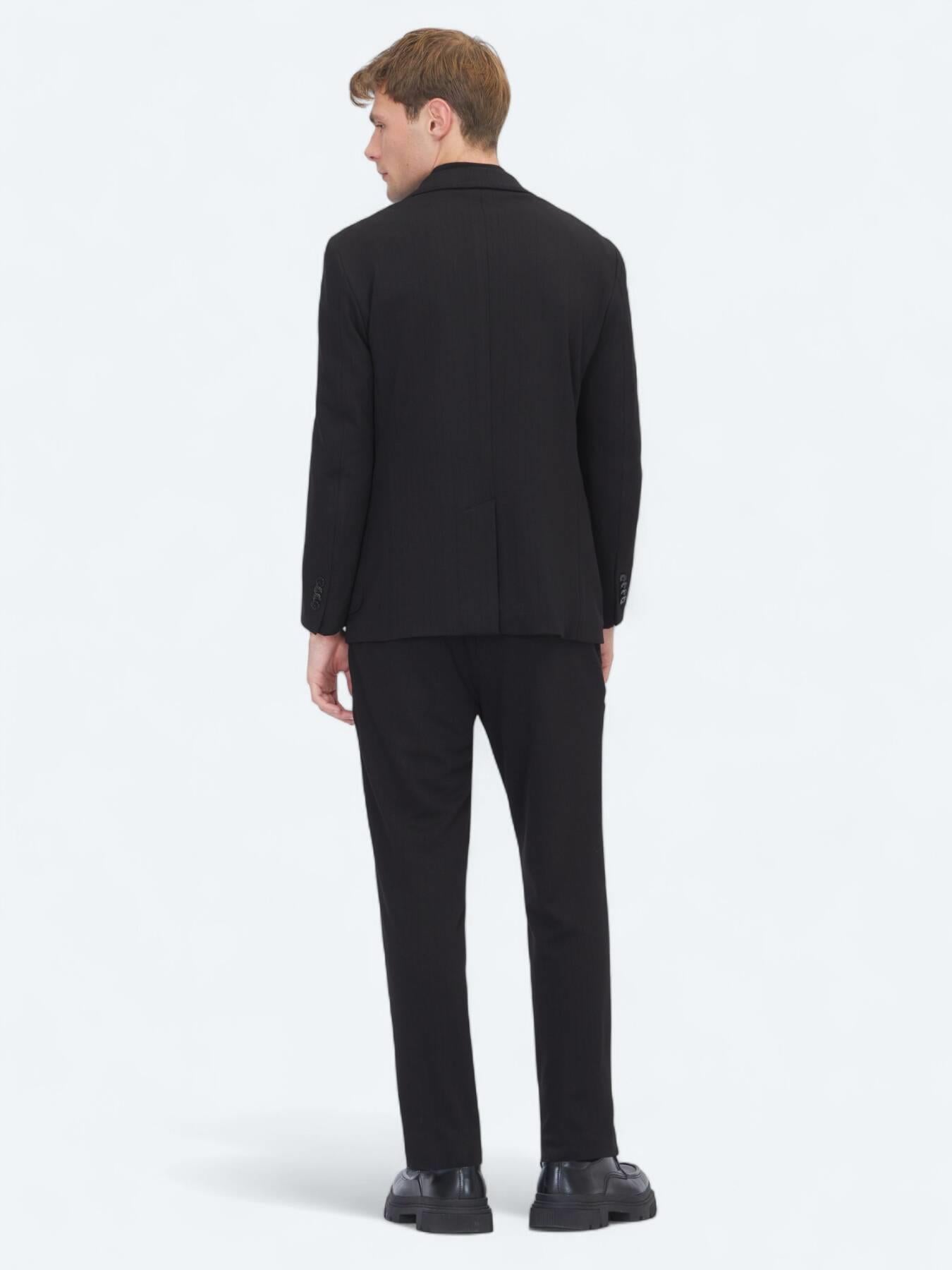 Siyah Çizgili Modern Fit Örme Takım Elbise