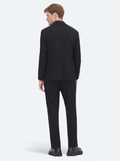 Siyah Çizgili Modern Fit Örme Takım Elbise