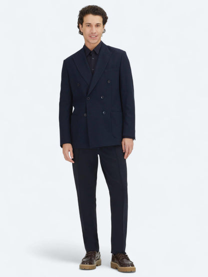 Lacivert Düz Modern Fit Yün Karışımlı Ceket