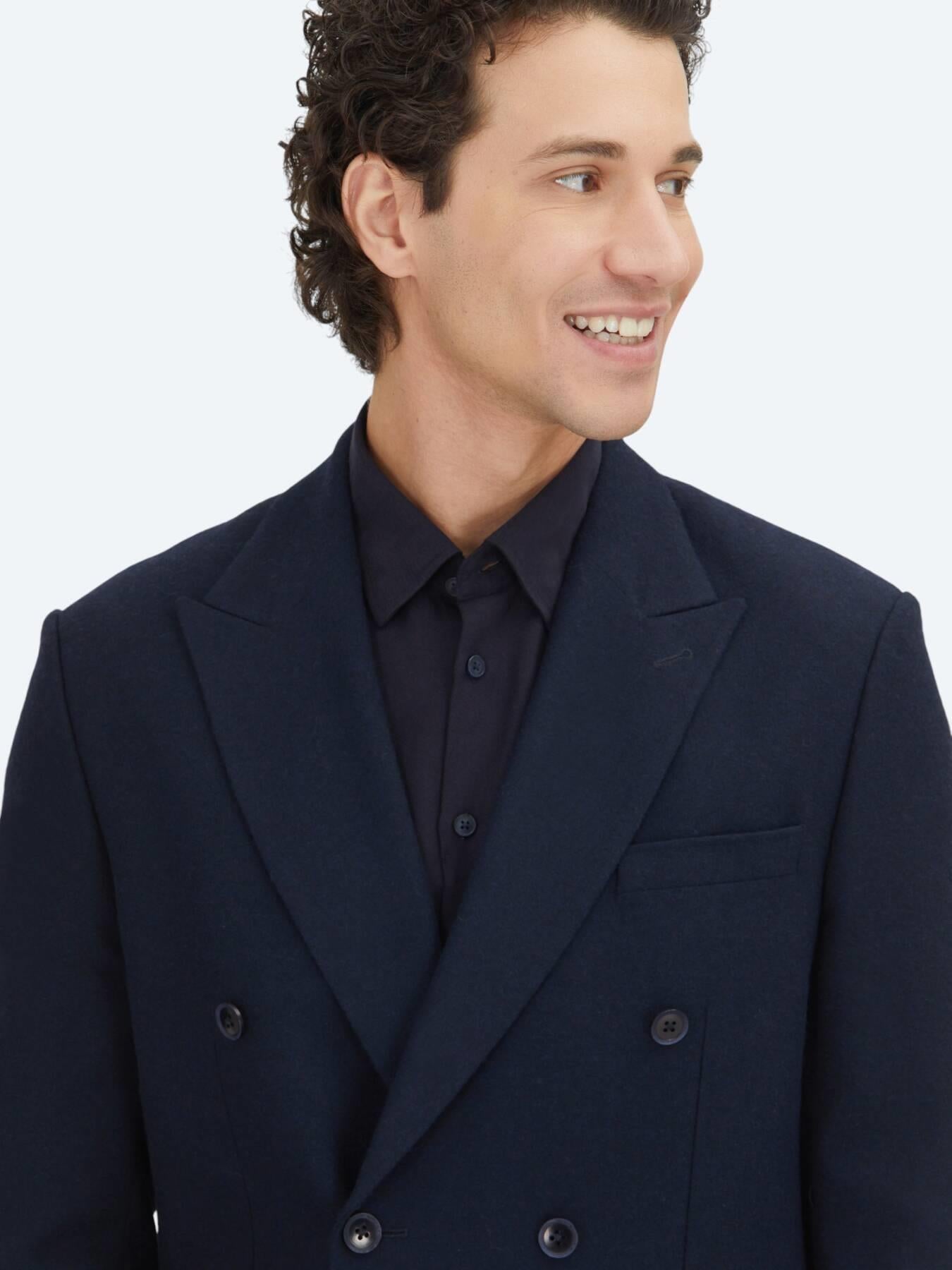 Lacivert Düz Modern Fit Yün Karışımlı Ceket
